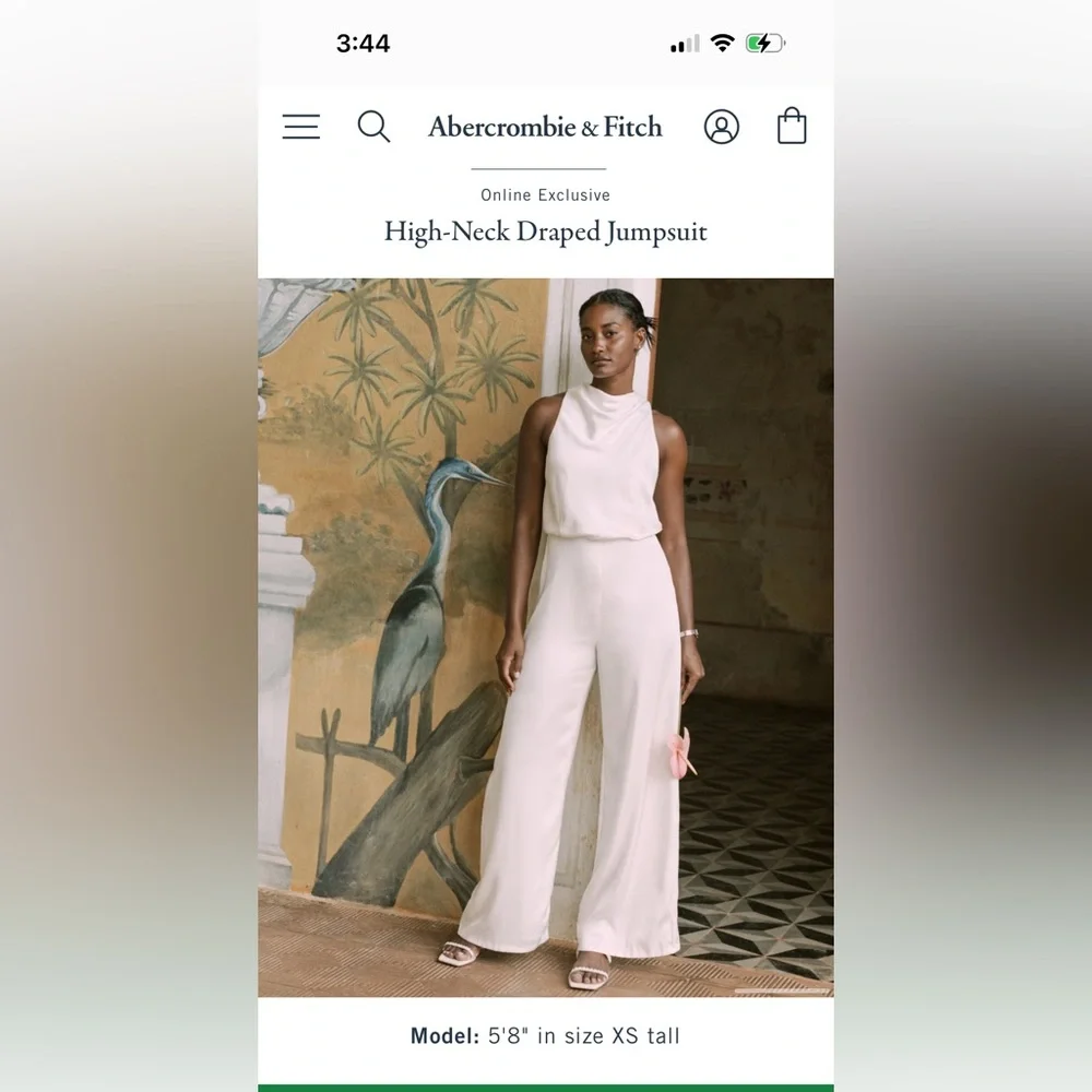 Abercrombie & Fitch PETITE White High-neck Draped Jumpsuit - Picture 4 of 5